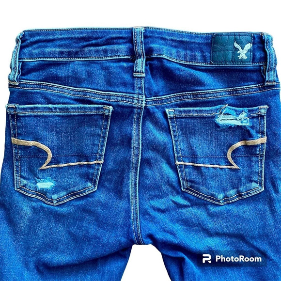 AMERICAN Eagle Dark Wash Jegging Crop Skinny Distressed  Ripped Jeans Size 0 - Picture 6 of 10